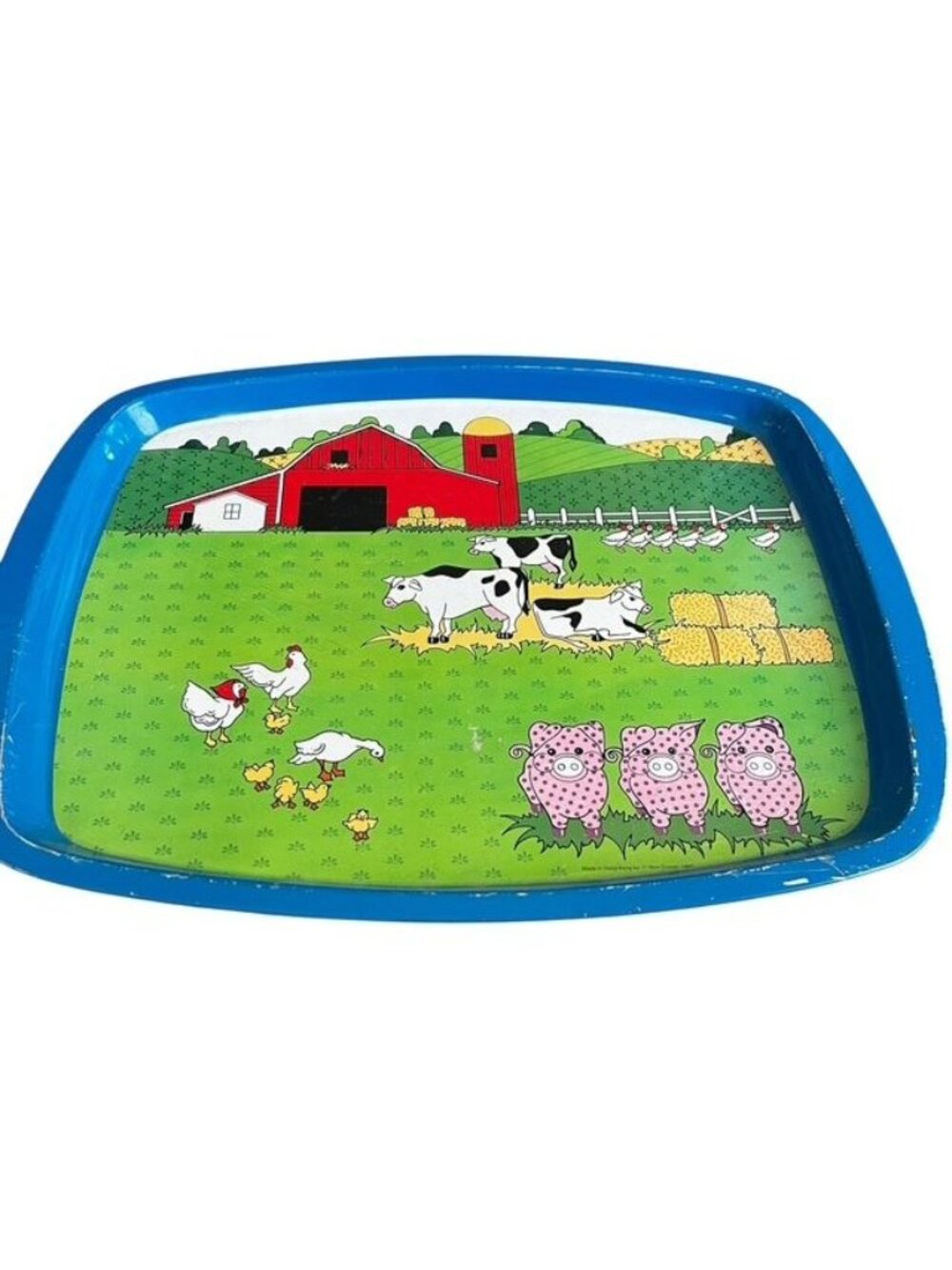 Vintage Farm Print Metal Serving Tray